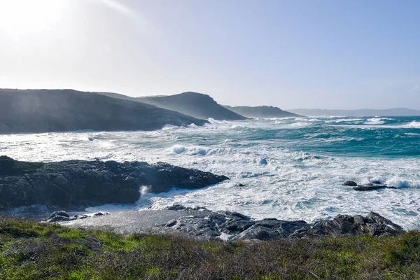 Mare Scatenato Sulla Costa Della Morte Una Giornata Sole Playa — Foto Stock