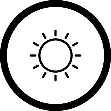 Beyaz Arkaplan ile Çember Dış Hattı Güneş Simgesi