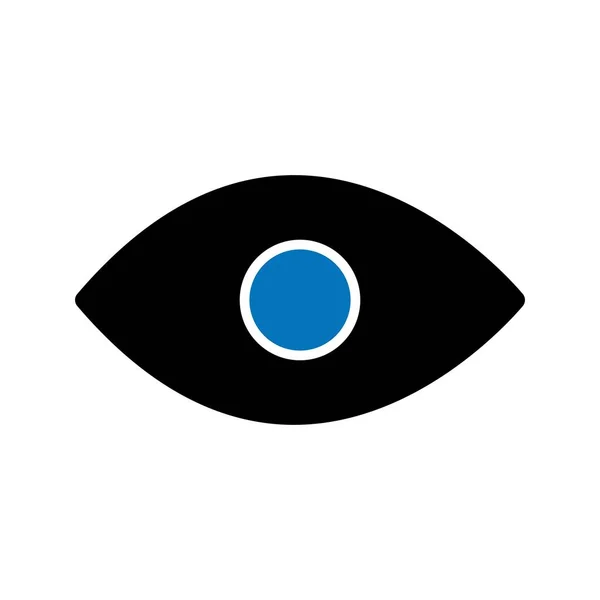 Icône Glyphe oculaire noir et bleu isolé sur fond — Image vectorielle