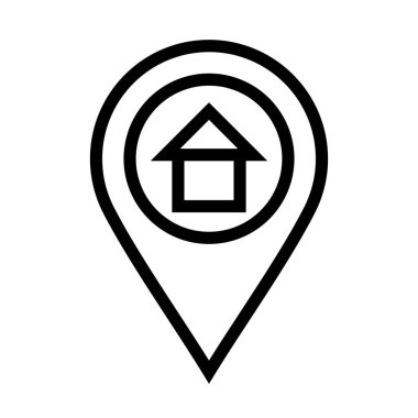 Web uygulama arayüzünde kullanılacak beyaz arkaplan üzerindeki Ev Konumu Simgesi Simgesi. Ayrıca seyahat ve turizm sektöründe de kullanılabilir..