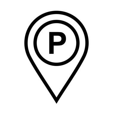 Web uygulama arayüzünde kullanılacak beyaz arkaplan üzerindeki park yeri simgesi simgesi. Ayrıca seyahat ve turizm sektöründe de kullanılabilir..