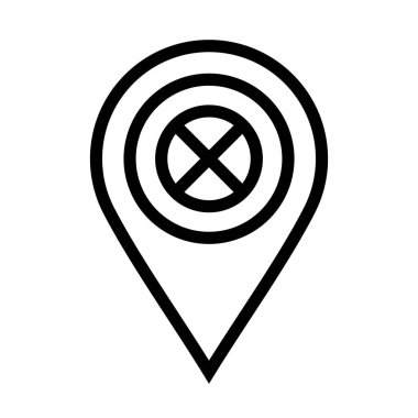 Web uygulama arayüzünde kullanılacak beyaz arkaplan üzerindeki Yasak Konum Simgesi. Ayrıca seyahat ve turizm sektöründe de kullanılabilir..