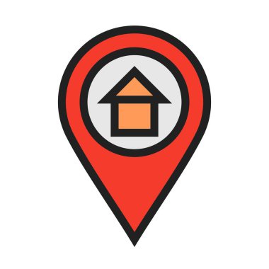 Ev konutlandırma hattı web uygulama arayüzünde kullanmak üzere Simge 'yi beyaz arka planda doldurdu. Ayrıca seyahat ve turizm sektöründe de kullanılabilir..