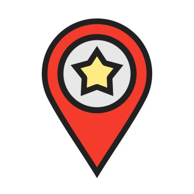 Yıldız favori konum çizgisi web uygulama arayüzünde kullanmak için beyaz arkaplan üzerine Simge doldurdu. Ayrıca seyahat ve turizm sektöründe de kullanılabilir..