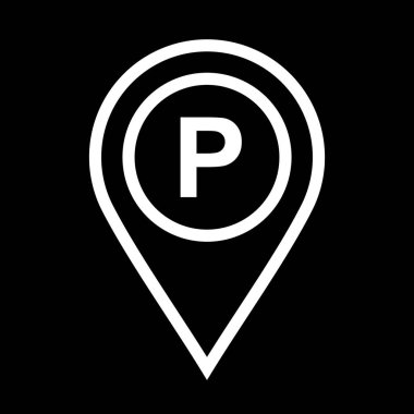 Web uygulama arayüzünde kullanılacak siyah park yeri simgesi. Ayrıca seyahat ve turizm sektöründe de kullanılabilir..