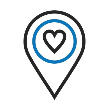 Web uygulama arayüzünde kullanmak için beyaz arkaplan üzerinde ikiz renkli kalp favori konum simgesi. Ayrıca seyahat ve turizm sektöründe de kullanılabilir..