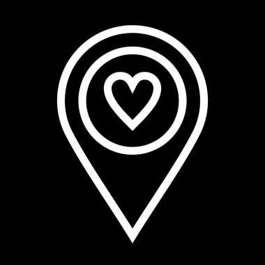 Siyah Kalp 'in favori Harita Konumu Simgesi beyaz arka planda web uygulama arayüzünde kullanılacak. Ayrıca seyahat ve turizm sektöründe de kullanılabilir..