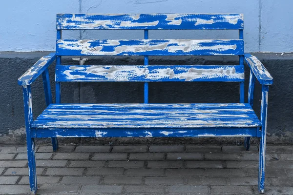 Outdoor Shabby Paint Old Wooden Bench Classic Blue Color — Stock Photo, Image