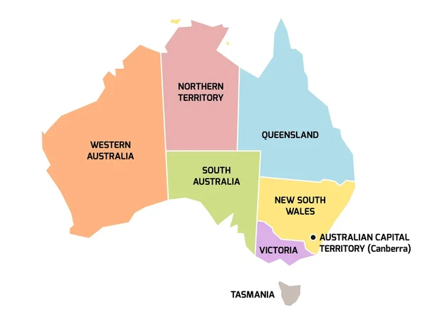 Avustralya harita ülkeler ve bölgeler — Stok Vektör