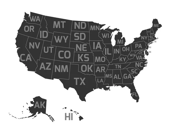 Mapa de Estados Unidos con abreviaturas estatales — Vector de stock