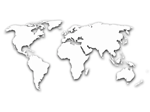 흰색 바탕에 그림자와 함께 세계의 지도 — 스톡 벡터