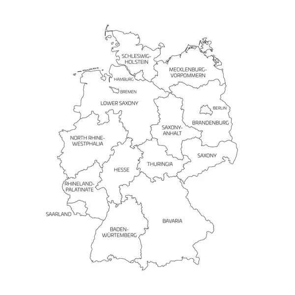 Mapa de Alemania dividido en estados federales — Vector de stock