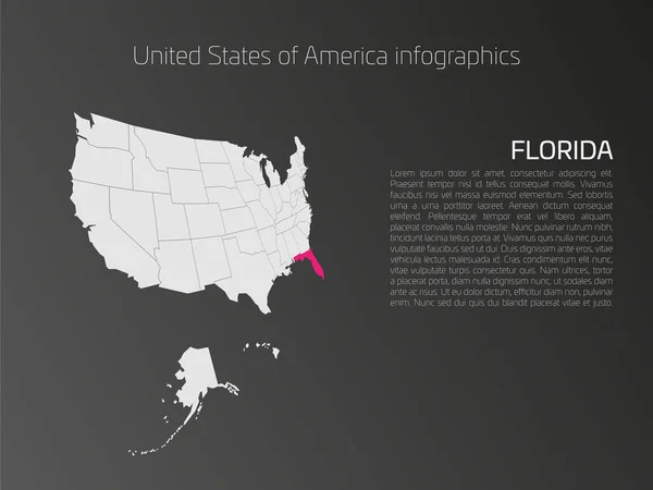 Plantilla de infografías de mapa de EE.UU. con Florida resaltada — Vector de stock