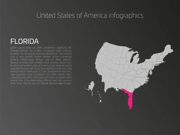 Plantilla de infografías de mapa de EE.UU. con Florida resaltada — Vector de stock