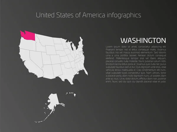 Modèle d'infographie de carte des États-Unis avec Washington mis en évidence — Image vectorielle