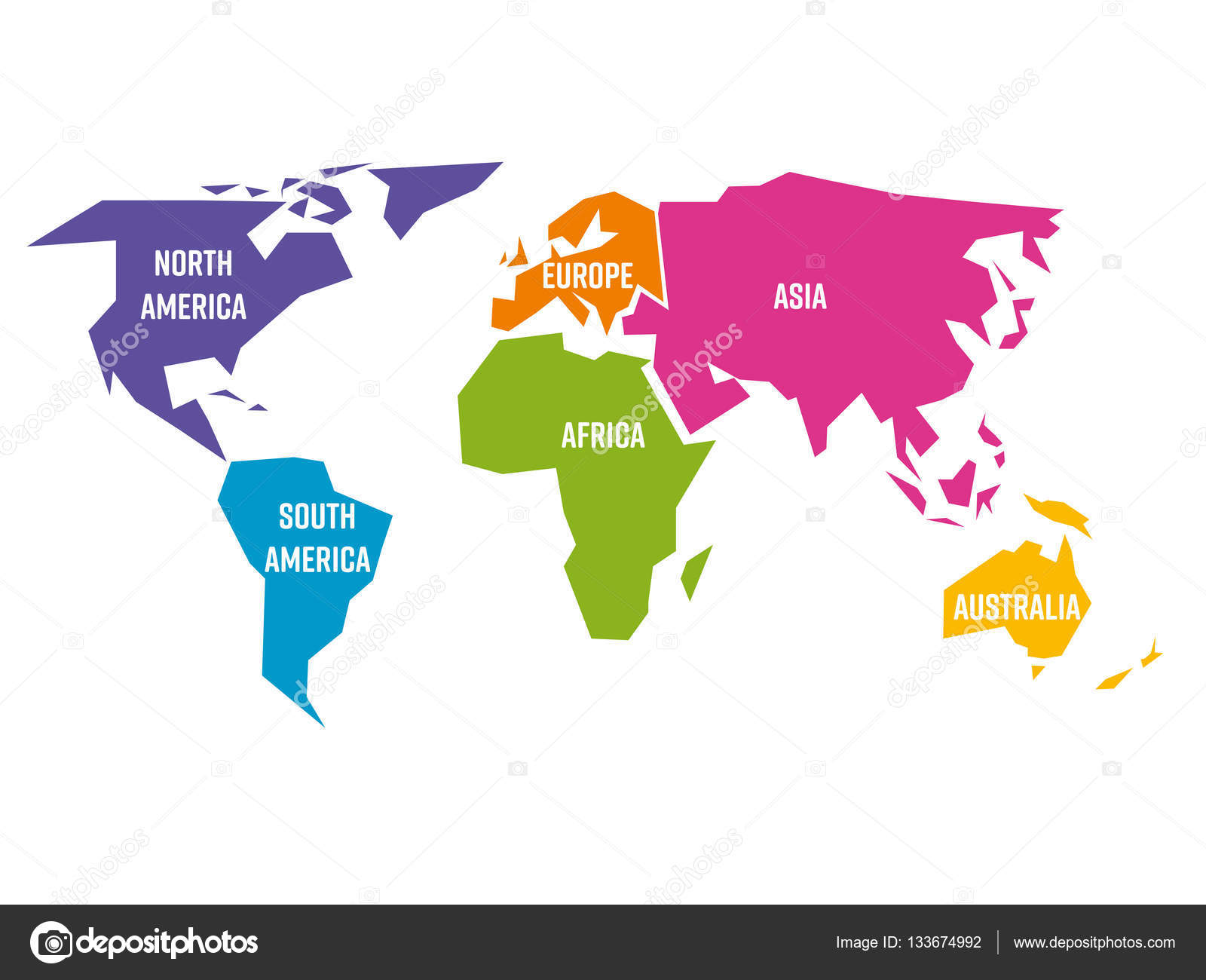 Carte Du Monde Simplifiée Divisé Six Continents En
