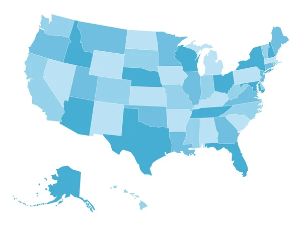 Mapa vectorial en blanco de EE.UU. en cuatro tonos de azul — Vector de stock