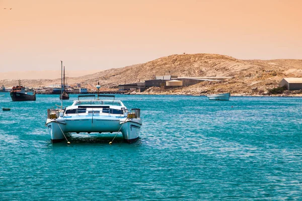 Modern luxury catamaran ship in city harbour of Luderitz in Namibia, Africa — Stock Photo, Image