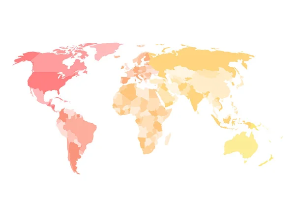 Чистая упрощенная политическая карта мира разных цветов каждого континента — стоковый вектор