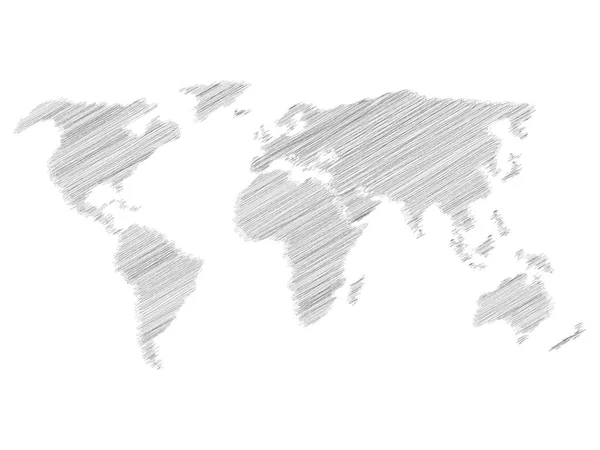 鉛筆スケッチ世界地図。手の絵を描く。白い背景のグレーベクトルイラスト — ストックベクタ