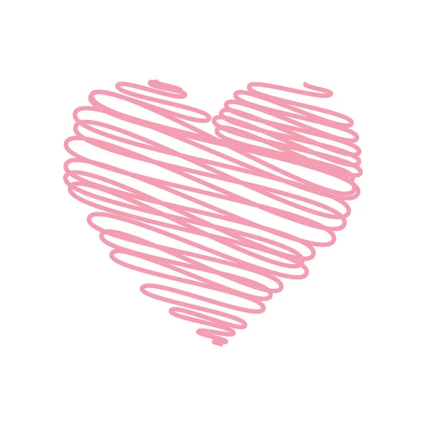 Serce - ołówek bazgroły szkic rysunek w kolorze różowym na białym tle. Walentynkowa koncepcja bazgrołów. Ilustracja wektora — Wektor stockowy