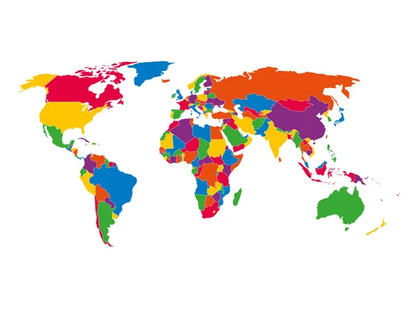 A fehér hátterű országok nemzeti határaival rendelkező világ sokszínű, üres politikai vektortérképe — Stock Vector