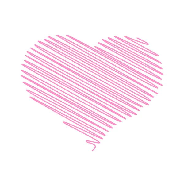 Coração - desenho de esboço de rabiscos de lápis em rosa no fundo branco. Valentim conceito doodle cartão. Ilustração vetorial —  Vetores de Stock