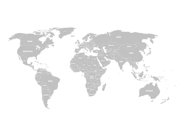 グレーの政治世界地図国境と白い州名のラベル。手描き簡略ベクトルイラスト — ストックベクタ