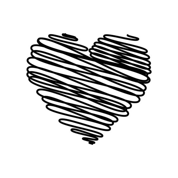 Serce - ołówek bazgroły szkic rysunek w czerni na białym tle. Walentynkowa koncepcja bazgrołów. Ilustracja wektora — Wektor stockowy