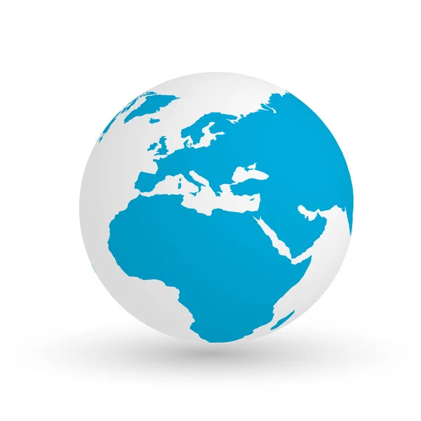 3D земной шар. Векторная EPS10 иллюстрация силуэта планеты с голубыми континентами. Фокусируясь на Европе — стоковый вектор