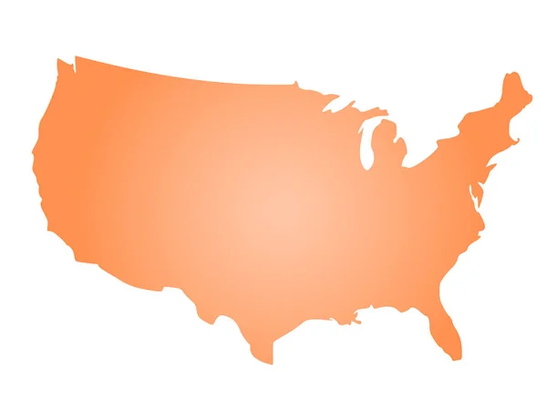 米国、別名米国のオレンジ色の放射状のグラデーションシルエット地図。ベクターイラスト — ストックベクタ