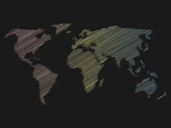 Gesso multicolore scarabocchio mappa schizzo del mondo sulla lavagna scuola oscura clasroom. Disegno scarabocchio a mano. Illustrazione vettoriale — Vettoriale Stock