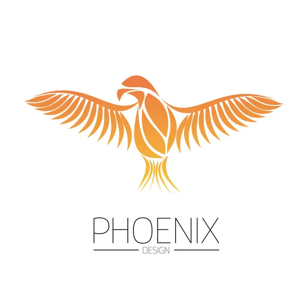 Flaming Phoenix Bird com asas largas espalhadas nas cores de fogo laranja no fundo branco. Símbolo de renascimento e regeneração. Ilustração do vector EPS10 — Vetor de Stock