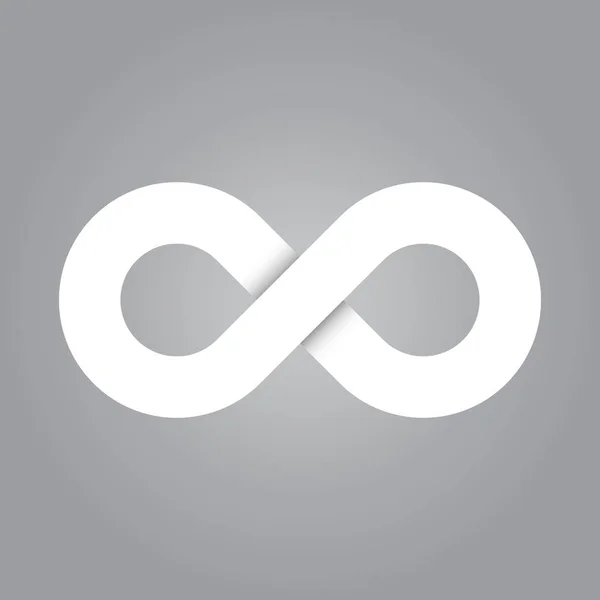 Icono de símbolo infinito. Representando el concepto de cosas infinitas, ilimitadas e infinitas. Elemento de diseño simple vector blanco sobre fondo gris — Vector de stock
