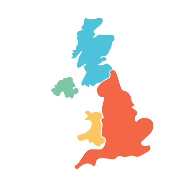 Reino Unido, también conocido como Reino Unido, de Gran Bretaña e Irlanda del Norte dibujado a mano mapa en blanco. Dividido en cuatro países en diferentes colores: Inglaterra, Gales, Escocia y NI. Ilustración simple vector plano — Archivo Imágenes Vectoriales