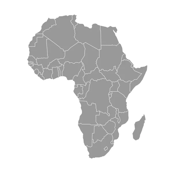 Semplice mappa piatta grigia del continente africano con confini nazionali isolati su sfondo bianco. Illustrazione vettoriale — Vettoriale Stock