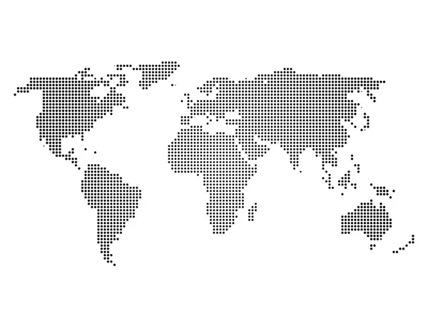 Černá půltónová mapa světa s malými tečkami v lineárním uspořádání. Jednoduchá plochá vektorová ilustrace na bílém pozadí — Stockový vektor