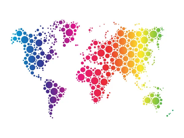 世界地图的墙纸拼成的点在彩虹光谱颜色的白色背景.矢量说明 — 图库矢量图片