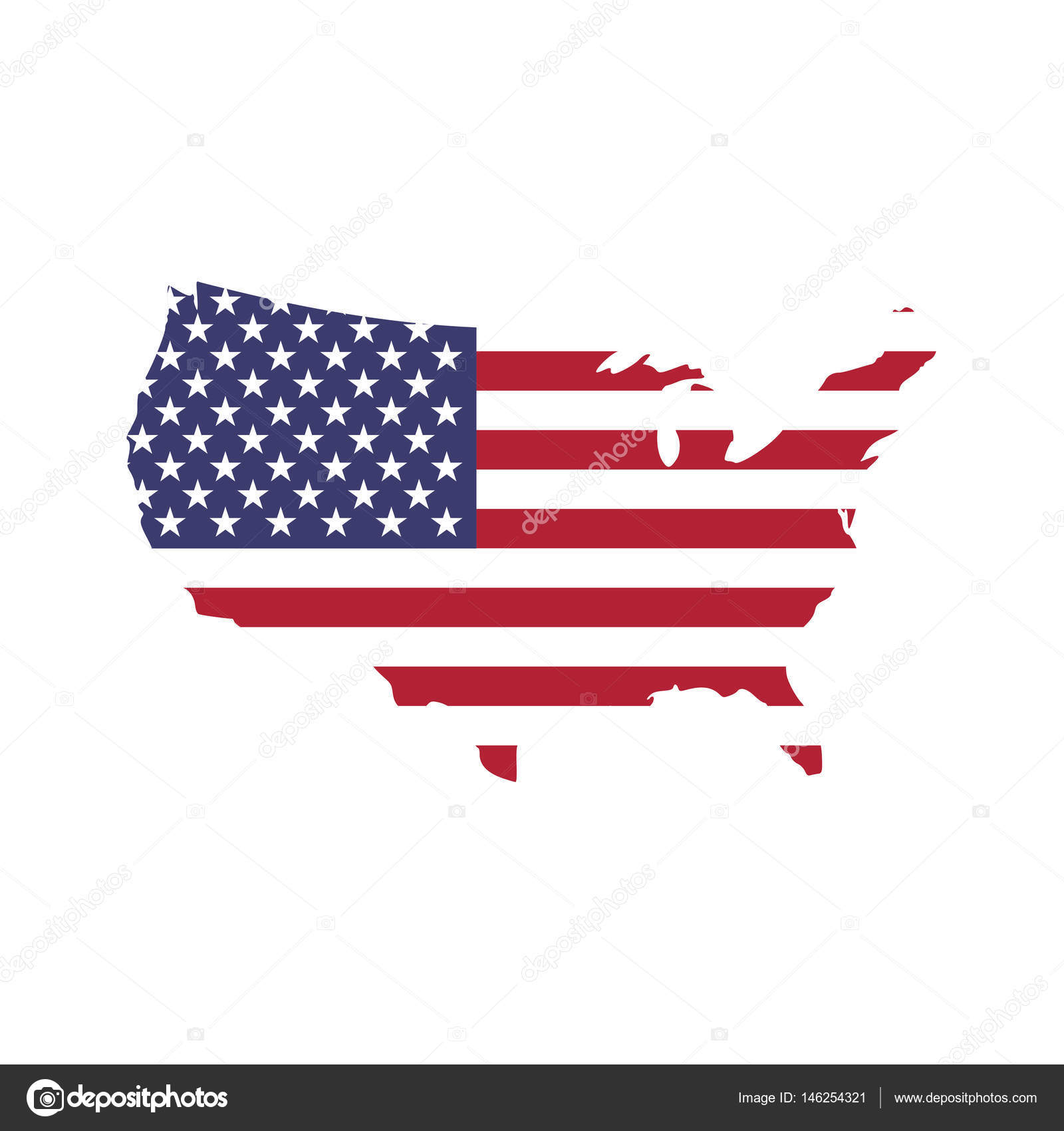 미국의 국기가 실루엣 지도의 모양을 하고 있다. 미국의 상징입니다. EPS10 벡터 일러스트 스톡 벡터 - ©pyty 146254321