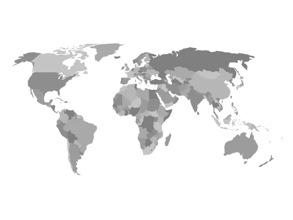 Mapa político do mundo em tons de cinza. Papel de parede plano fundo geográfico simplificado. Ilustração do vector EPS10 — Vetor de Stock