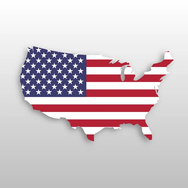 USA flag in a shape of US map silhouette. United States of America symbol. EPS10 vector illustration with dropped shadow on grey gradient background — Stock Vector