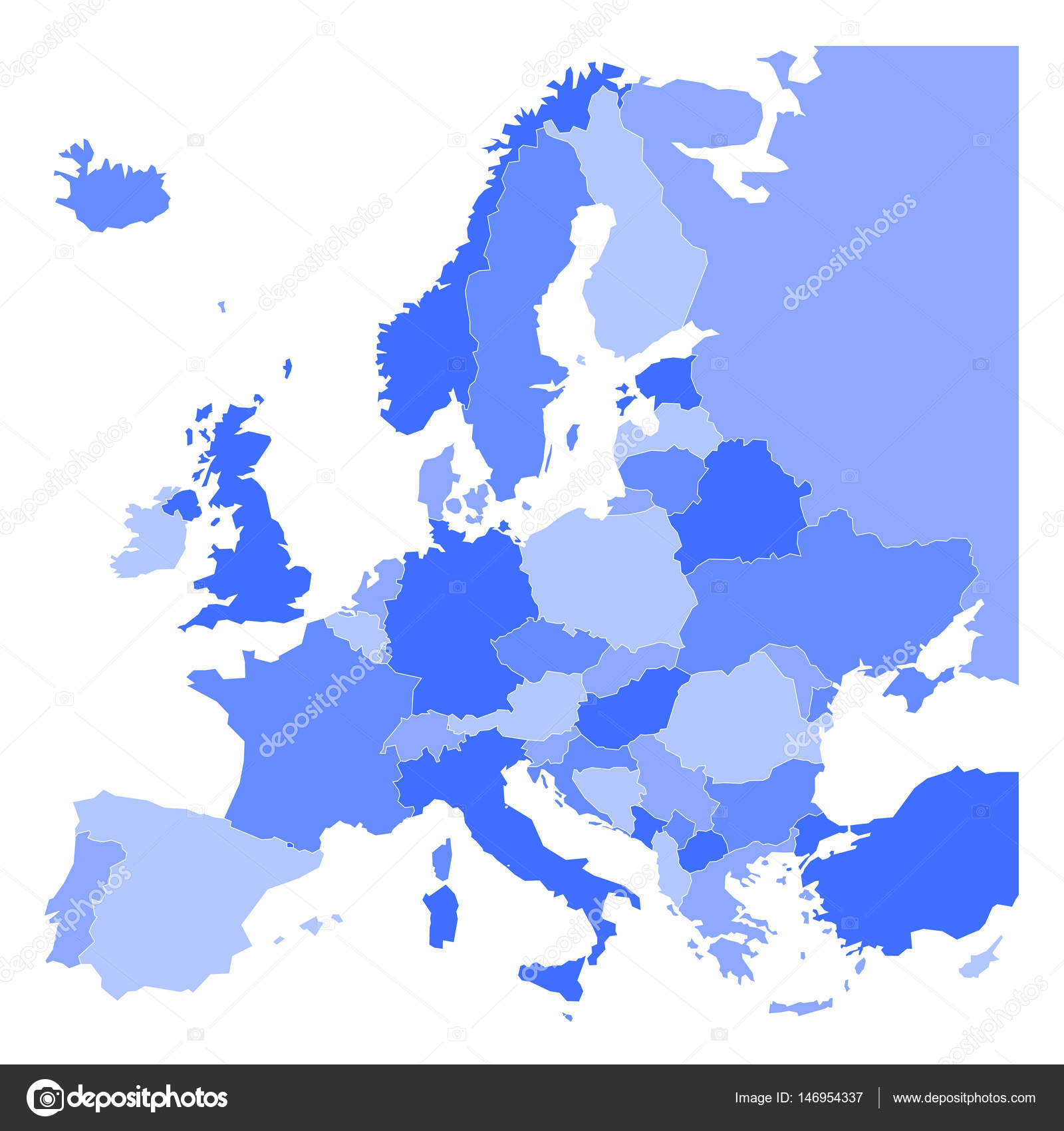 Mappa politica deuropa in quattro tonalità di blu su sfondo bianco ... Tonalità di blu