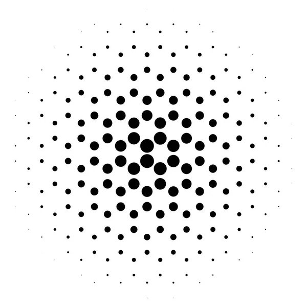 Abstract halftone circle of dots in radial hexagonal. Black and white vector illustration element — Stock Vector