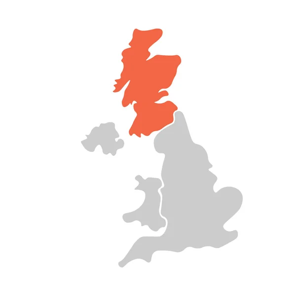 Uproszczona ręcznie narysowana ślepa mapa Zjednoczonego Królestwa Wielkiej Brytanii i Irlandii Północnej, UK. Podzielony na cztery kraje ze Szkocją czerwony podkreślone. Prosta płaska ilustracja wektora — Wektor stockowy