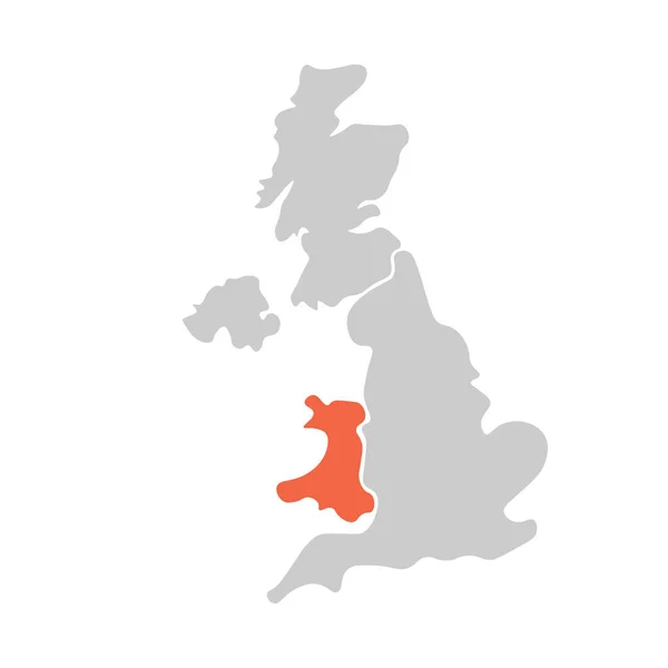 Uproszczona ręcznie narysowana ślepa mapa Zjednoczonego Królestwa Wielkiej Brytanii i Irlandii Północnej, UK. Podzielony na cztery kraje z czerwoną Walią podkreślone. Prosta płaska ilustracja wektora — Wektor stockowy