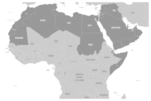 O mapa político dos estados árabes do mundo com higlit 22 países arabic-speaking da liga árabe. Norte de África e região do Oriente Médio. Ilustração vetorial — Vetor de Stock