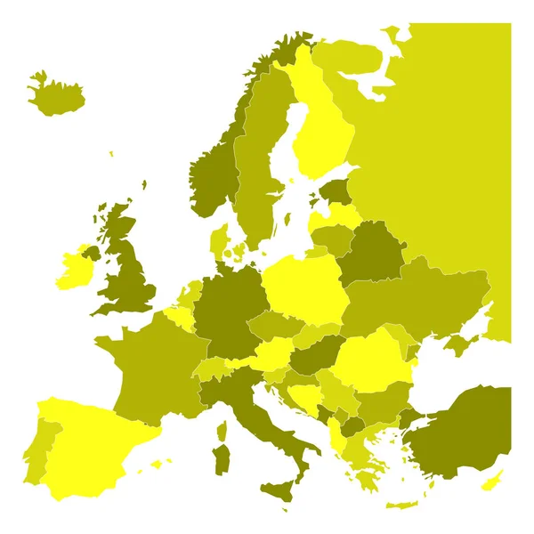 Euroopan poliittinen kartta neljässä keltaisen sävyssä valkoisella pohjalla. Vektoriesimerkki — vektorikuva