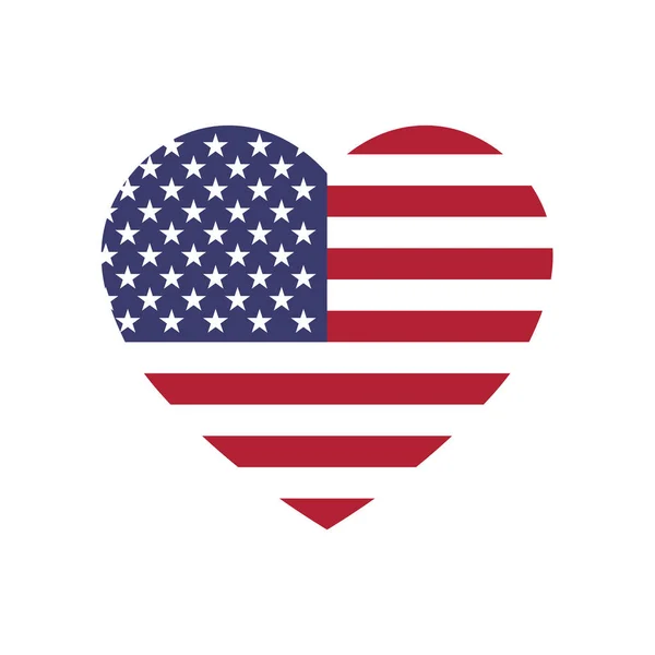 Flaga USA w kształcie serca. Patriotyczny narodowy symblol Stanów Zjednoczonych Ameryki. Prosta płaska ilustracja wektora — Wektor stockowy