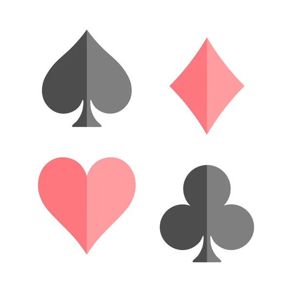 Pokerkartenfarben - Herz, Kreuz, Pik und Karo - auf weißem Hintergrund. Casino Glücksspiel Thema Vektor Illustration. Schwarze und rote Formen mit schlichtem Glanzeffekt — Stockvektor