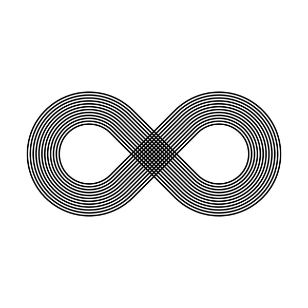 無限記号アイコン。無限で無限で無限のものの概念を表現しています。白い背景にシンプルなマルチラインベクトルデザイン要素 — ストックベクタ